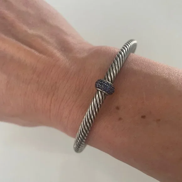 RARE - David Yurman Cable Bracelet in Sterling Silver w Blue Gemstones, 7mm - Picture 4 of 5
